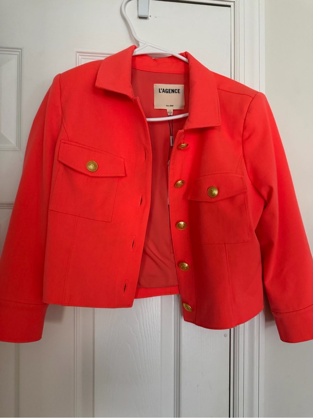 L'AGENCE Women's coral Cropped Button Jacket